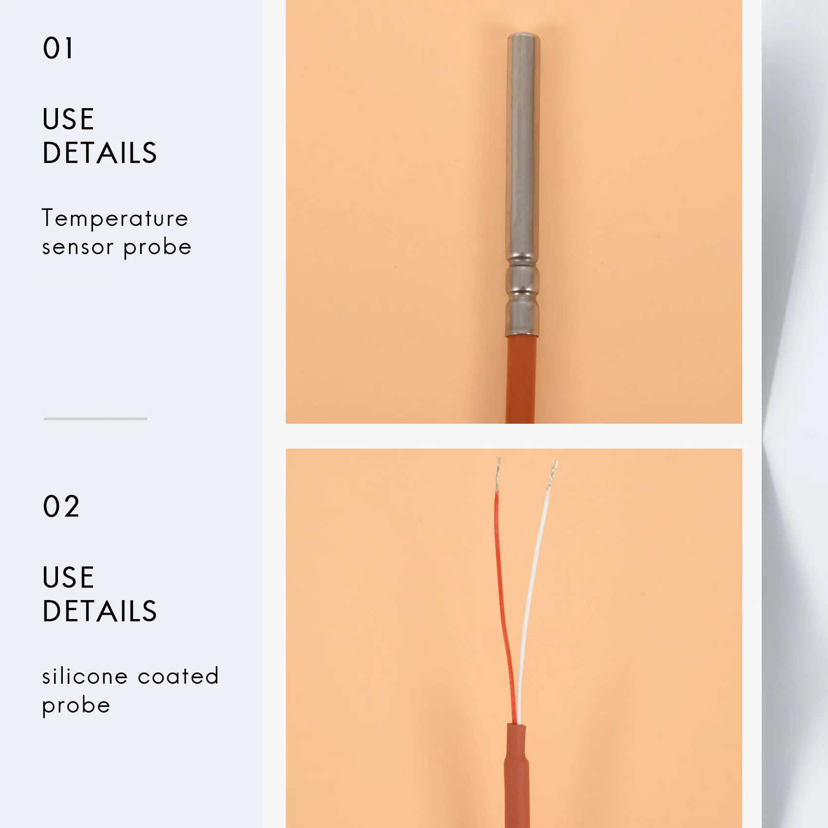 Sensor de temperatura PT1000 de 2 cables, termistor recubierto de Gel de silicona, 1,5 metros, sonda de 45mm x 5mm -50-180 grados centígrados RTDs