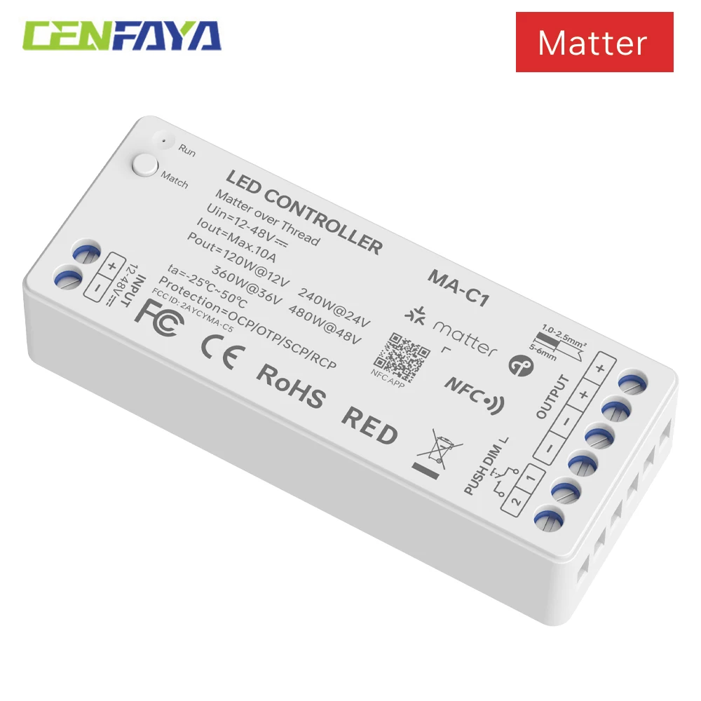 Matter Einfarbiger LED-Controller für PWM LED-Streifen mit App- und Sprachsteuerung, Dimmbar, Kompatibel mit Homekit, Google, Amazon Echo, Alexa
