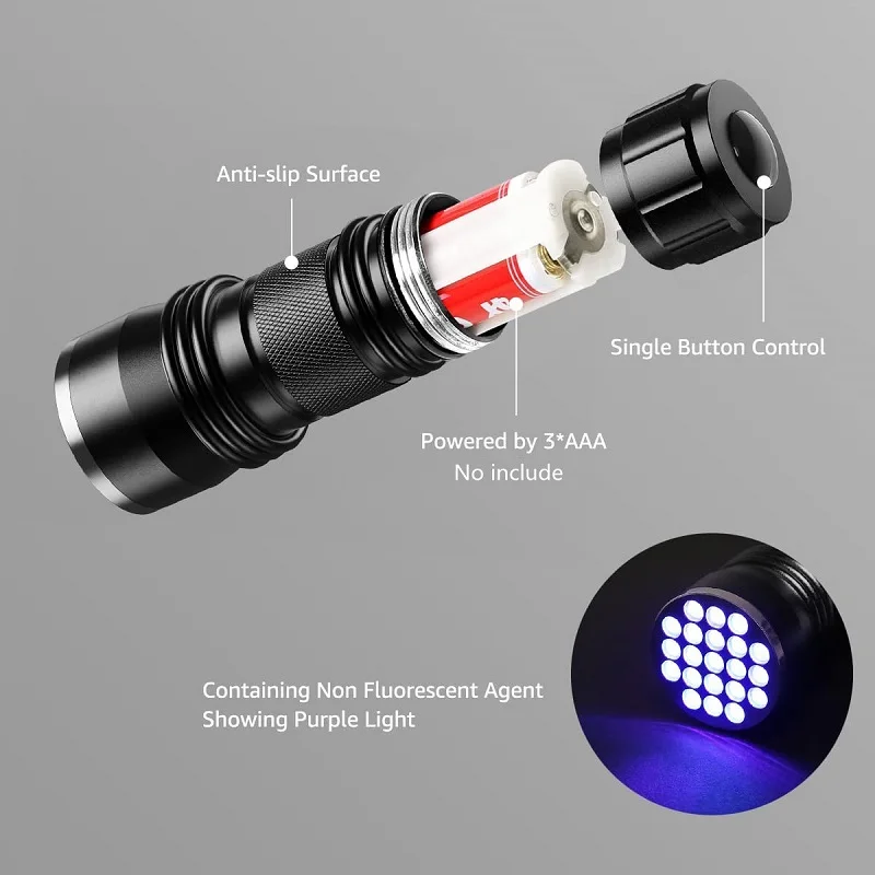 Black Light UV Light 21/12LED Black Light Flashlight 395-400nm Powerful UV Flashlight Blacklight Flashlight Pet Urine Detector