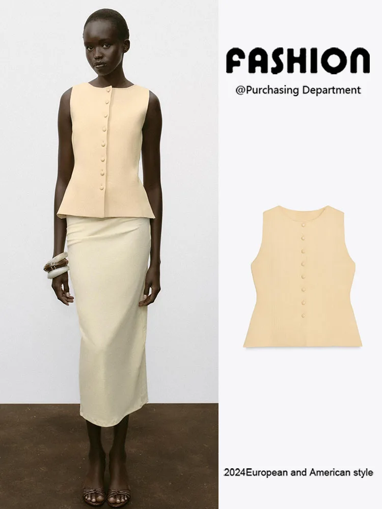 

New Autumn 2025 Women's Faion Knitted Vest Svel round Ne Button up Versatile Ele Summer Ethnic Stage Costume