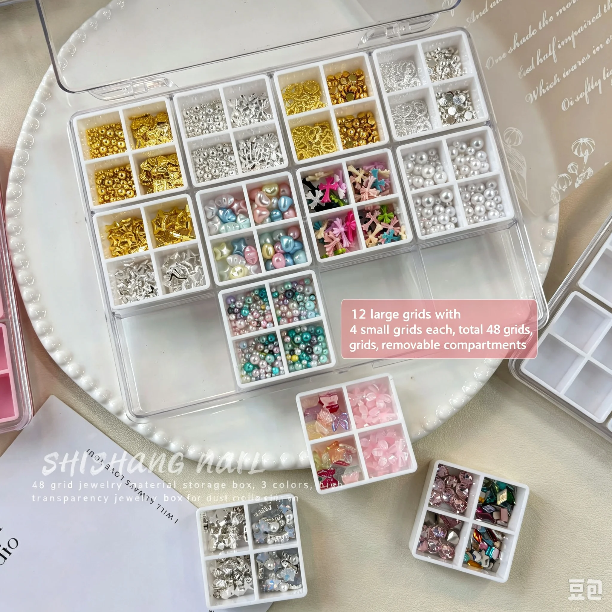 Removable Grid Nail Art Storage Box Salon Use Rhinestone Charms Organizer Case Transparent Compartment Container Large Capacity