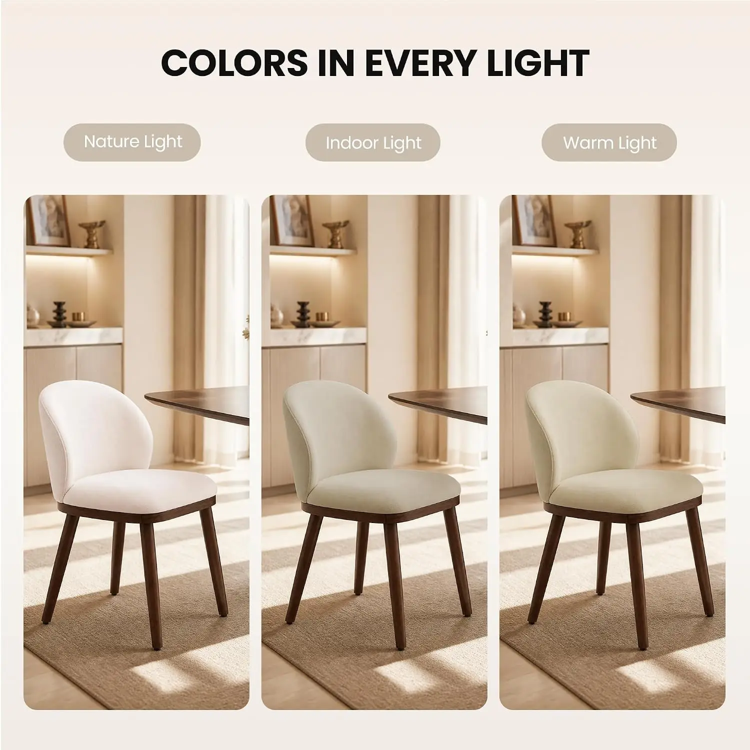 Mid-Century Modern Dining Chairs Set of 6, Upholstered Kitchen Chairs with Solid Wood Legs & Built-in Handle,, Customized view 6