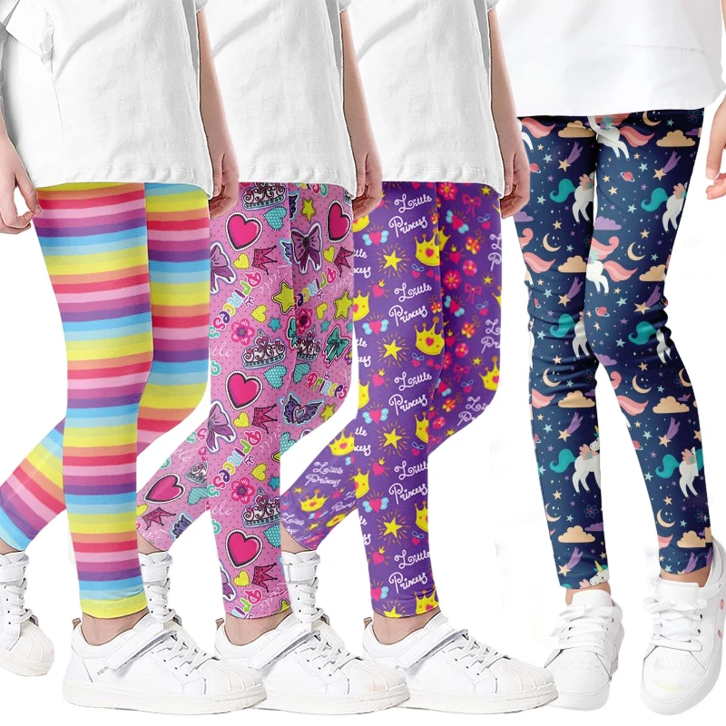 Girls Leggings Skinny Cartoon Pattern Printing Kids Trousers Ankle Length Pencil Pants for 4-12 Years Children Baby Girl Clothes