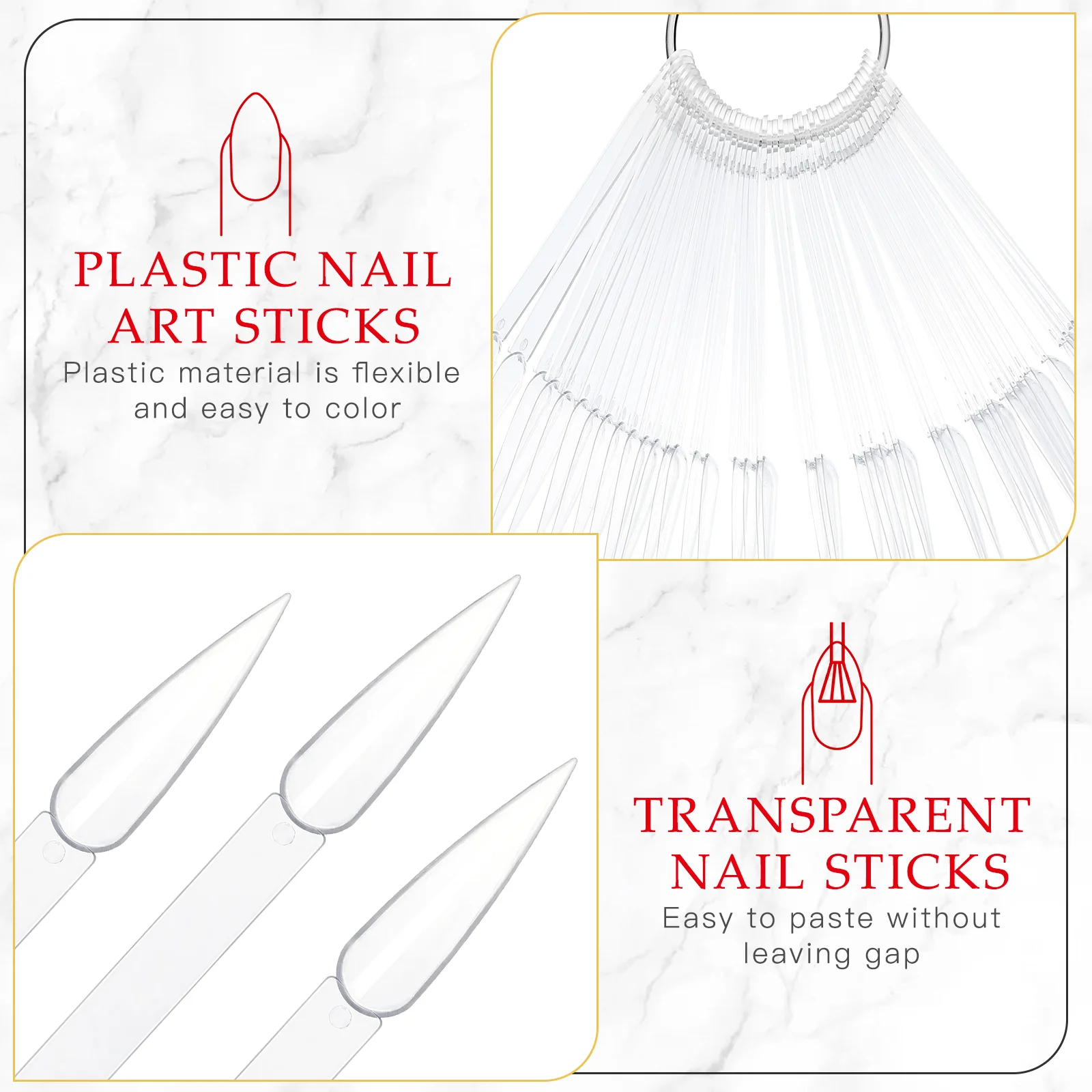 Nail Tips False Sticks Display Practice Tools Sample with Ring Holder Transparent Natural