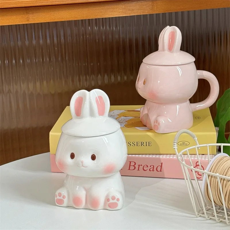 

Healing Bunny-Shaped Mug with Lid - Pink Ceramic Cup for Girls, Perfect Home Companion Water Cup, Ideal Gift for Best Friends