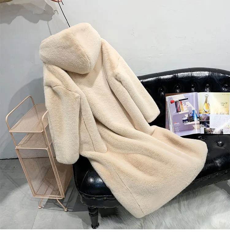 الخريف والشتاء جديد تقليد فرو المنك معطف المنك سميكة طويلة فضفاضة معطف مقنع للنساء الخفيفة الفاخرة #6
