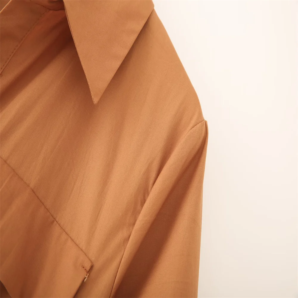 European and American style women's autumn new style temperament slim fit short sleeved waist cinched lace up poplin dress