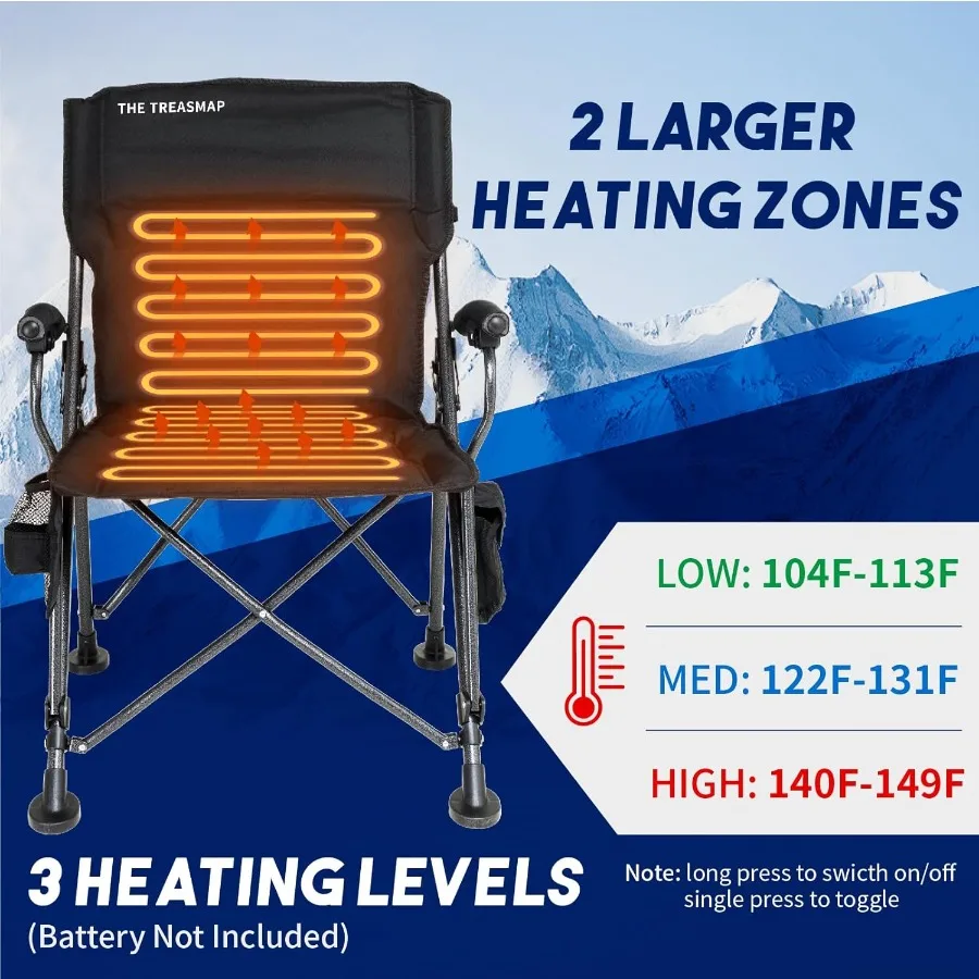 كرسي تسخين خارجي كبير الحجم قابل للطي للبالغين مع حامل أكواب كرسي تخييم محمول عالي التحمل للرياضة وصيد الأسماك وكرة القدم #4