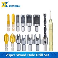 23pcs/39pcs Wood Hole Drill Set Center Punch,Chamfering Cutter Countersink Drill Bits For Woodworking Tools 