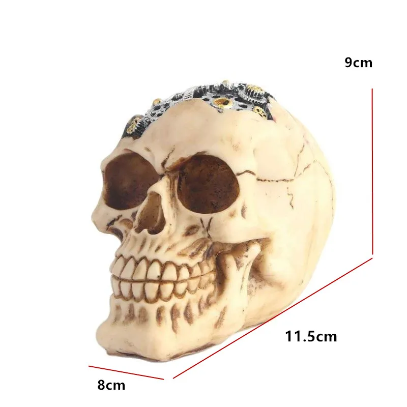 Halloween Steampunk Skull Statue Home Decor Human Head Skeleton Cranium Figurine Cyborg Protruding Gearwork Skull sculpture 8046