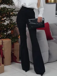 Women Elastic Waist Fashion Simple Trousers, Spring Summer Holiday All Match Chic Flare Pants, 2025 Solid Patchwork Ladies Pants