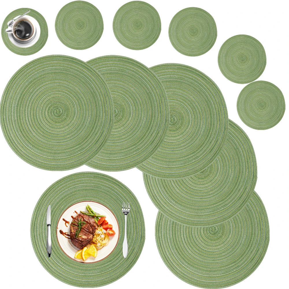 

13inch/15inch Woven Round 6 Pieces Cotton Braided Placemats Heat Resistant Dinner Table Mats Washable for Home Party Wedding