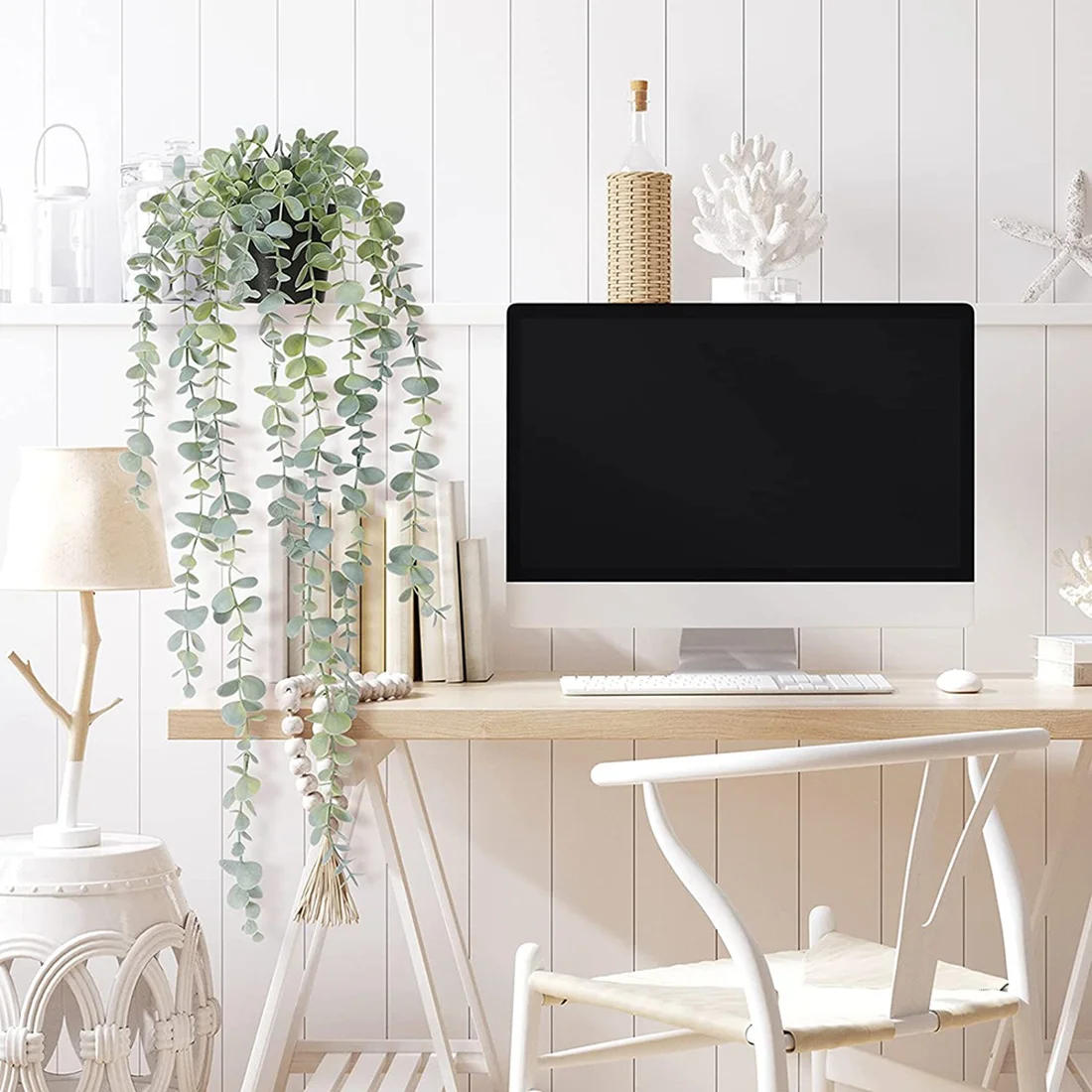 พืชแขวนประดิษฐ์1ชิ้นพืชแขวนกระถางยูคาลิปตัสปลอมสำหรับห้องติดผนังบ้านลานบ้านในร่มกลางแจ้ง