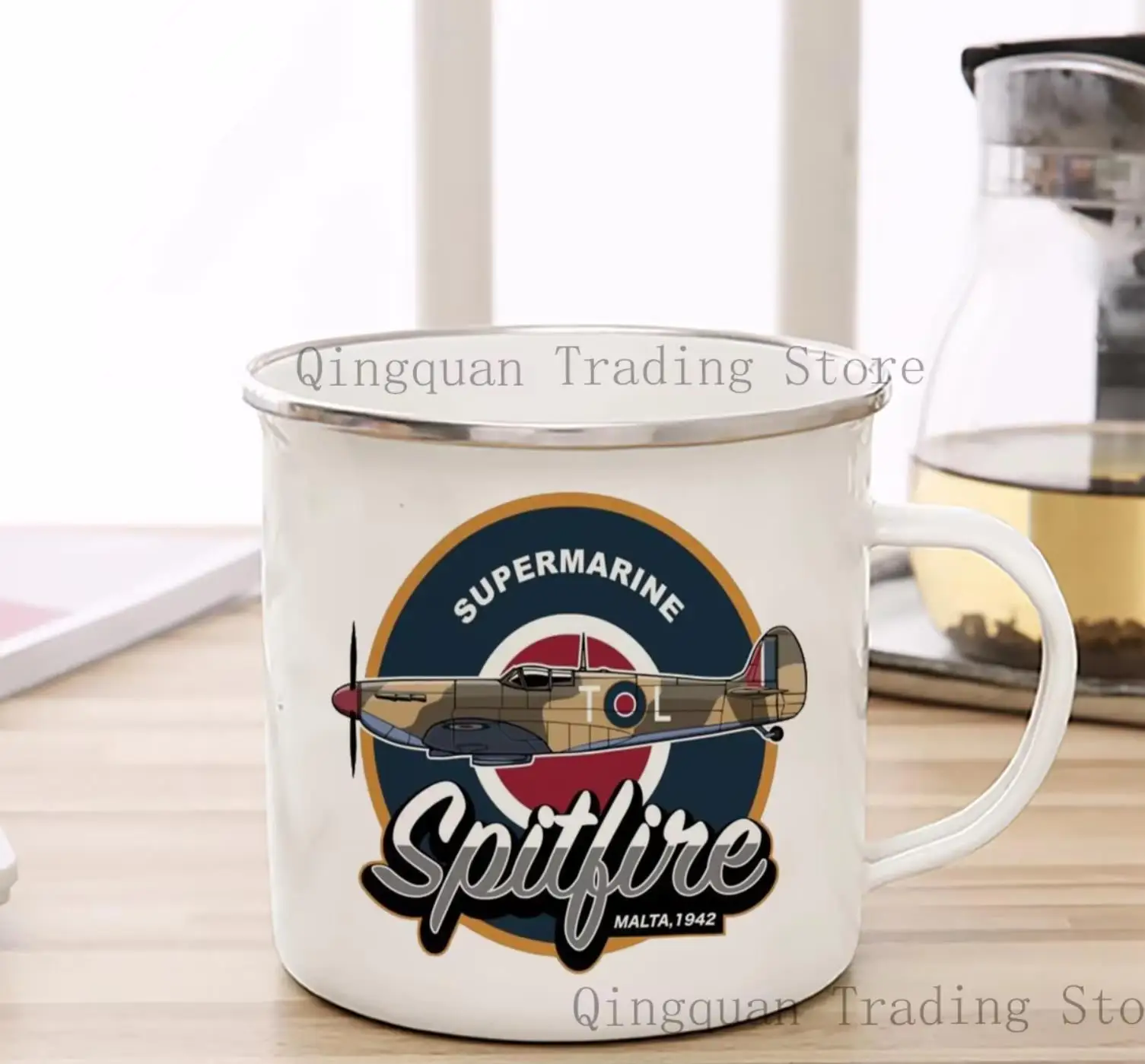 Supermarine Spitfire Malta Enamelled cup Coffee Mug 11oz Ceramic Coffee Tea Cocoa Cup Handle Tea Drink Cup