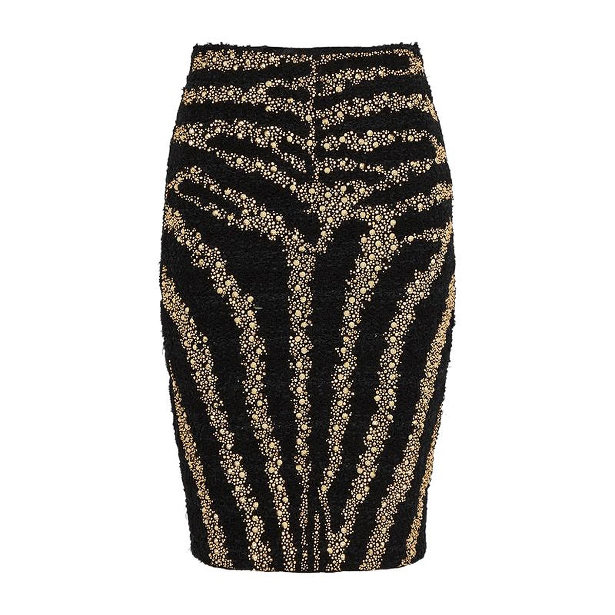 

S-XL High Quality Knitted Woolen Elastic Fabric Zebra Pattern Gold Sequin Decoration Zipper Slim Fit Women's Half Dress