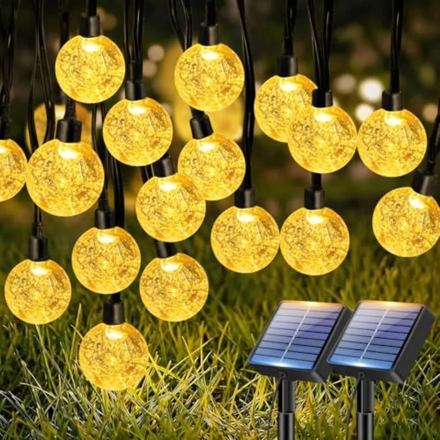 Solar String Lights Outdoor Waterproof, Total 98 Feet 100 LED Solar Powered Patio Light, 8 Lighting Modes Crystal Globe Decorat