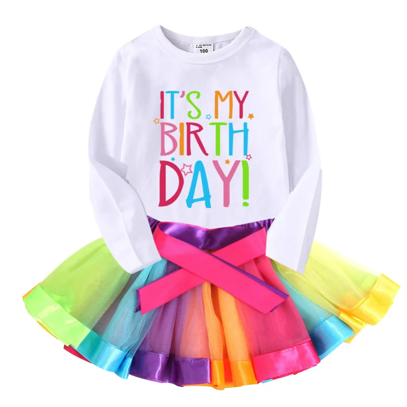 

Girls Birthday Outfit Party Rainbow Shirts Tutu Girl Dress Set Girl Party Suits Cool Outfit Baby Girl IT'S MY BIRTHDAY Clothes