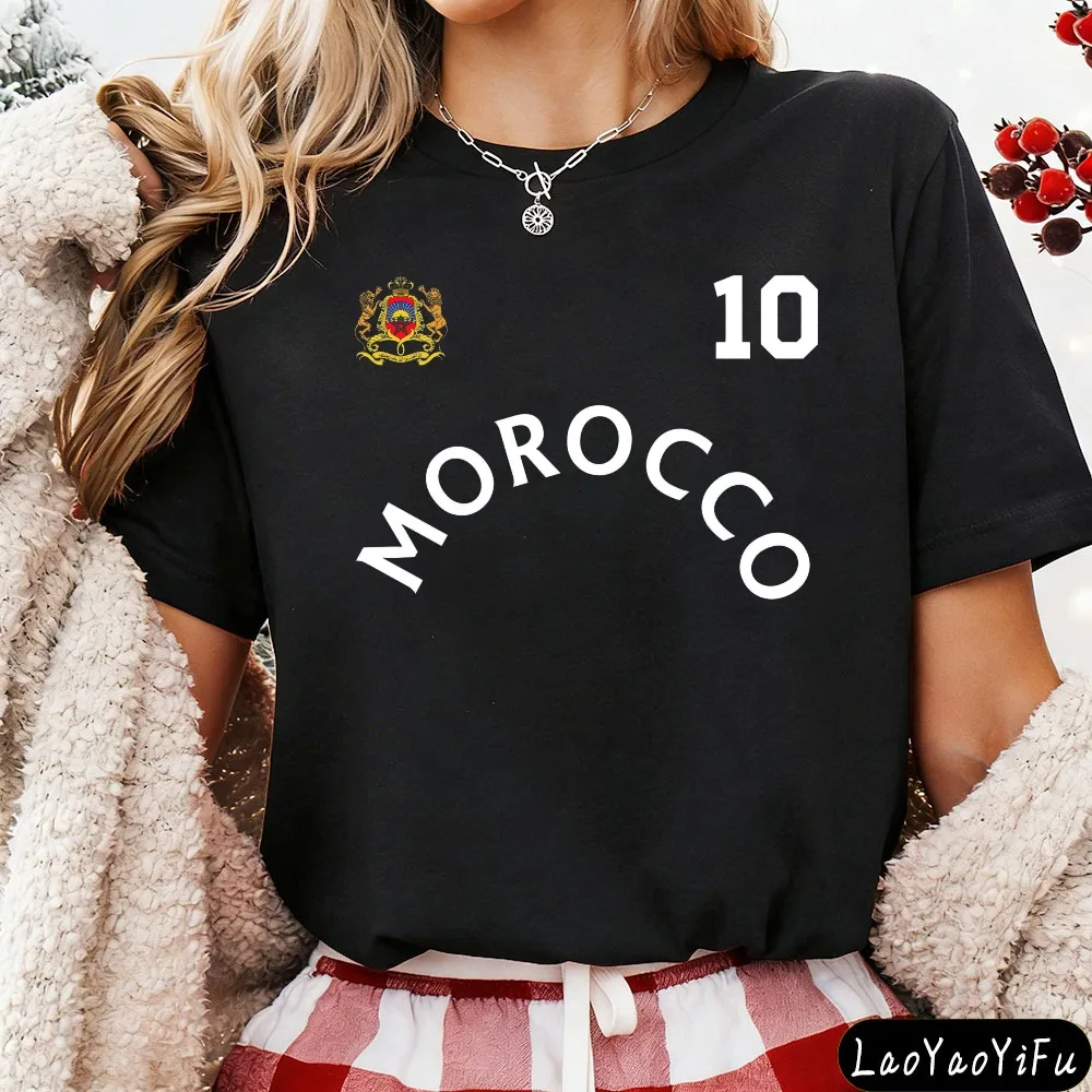 Morocco T-Shirt Morocco Jersey Morocco Outfit for Sports Fans Women O-neck Short Sleeve Clothes Classic Print Tops