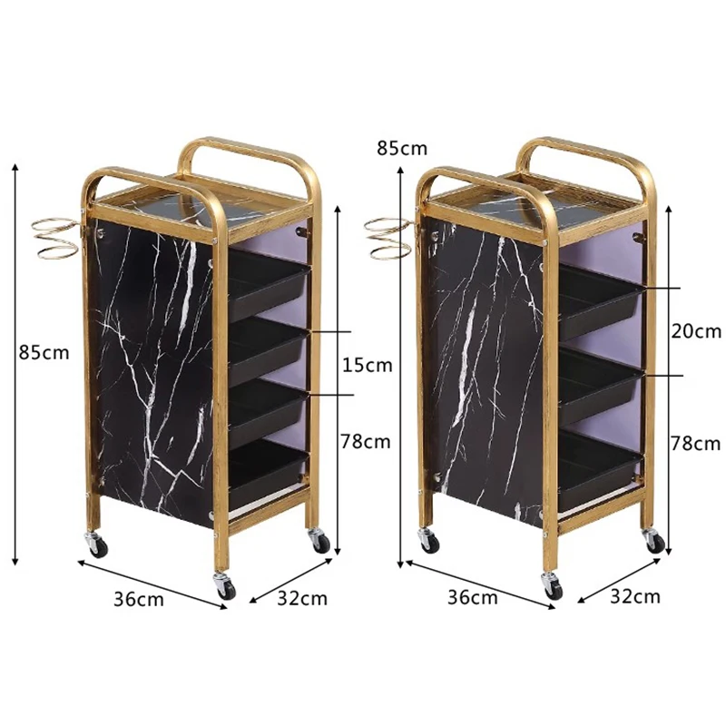 أثاث صالون تجميل عربة تروللي ، درج أدوات مساعدة حديد ، عجلات خلع الملابس المحمولة للحلاق