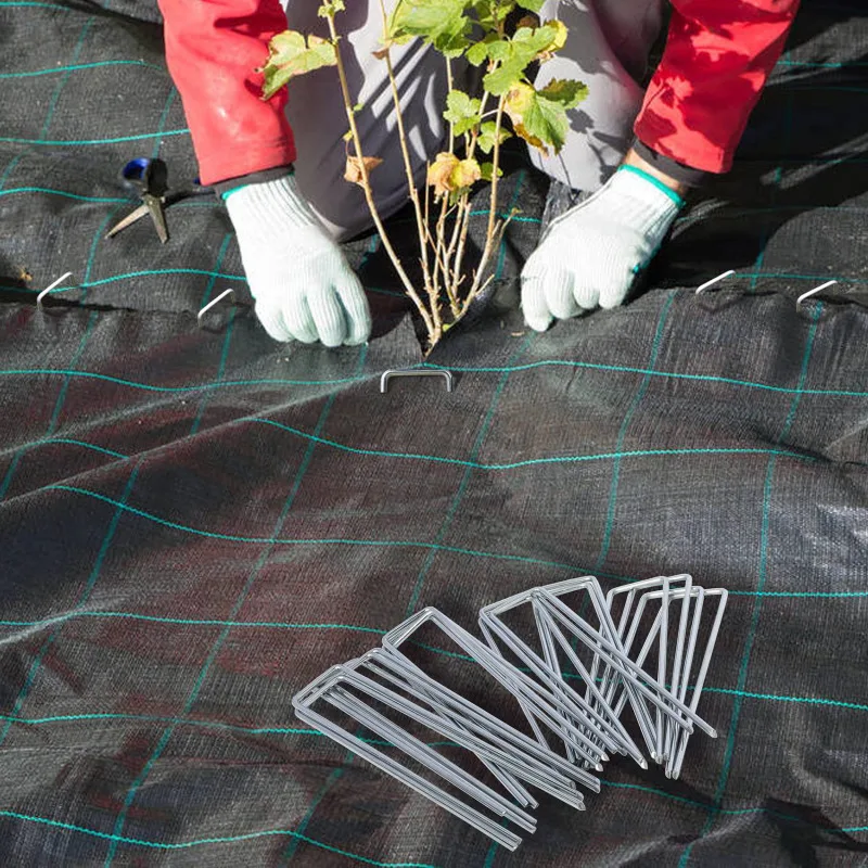 Heavy Duty U Shaped Garden Staples 20PCS Galvanized Steel Ground Pegs for Landscape Fabric Tarp Netting Fixing Tools
