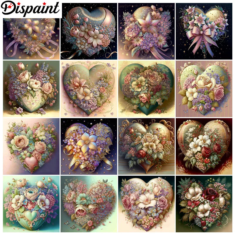 

Dispaint 5D Diamond "Flower heart Scenery" Diamond Embroidery Full Round/ Square Diy Diamond Painting Cross Stitch Home Decor