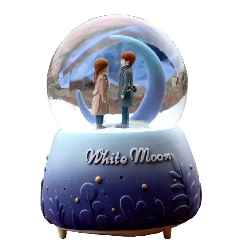 White Moonlight Couple Music Box Blue Purple Classic Drifting Snow Glow Crystal Ball Decoration