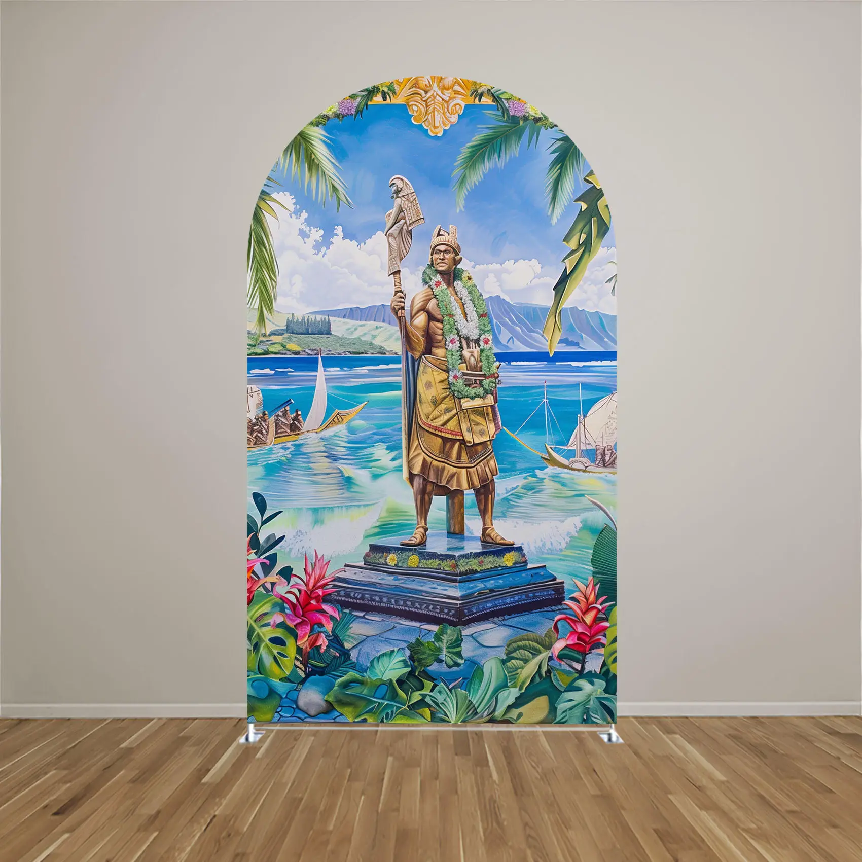 Hawaii King Kamehameha Day Arch Backdrop Cover,Kamehameha Day Party Decoration Arch Cover,Double-sides-Elasticity-Washable