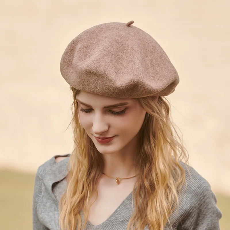 Winter Autumn Wool Thick Berets Artist French Retro Plain Solid Color Women Painter Hat Girls Female Warm Walking Outdoors Caps