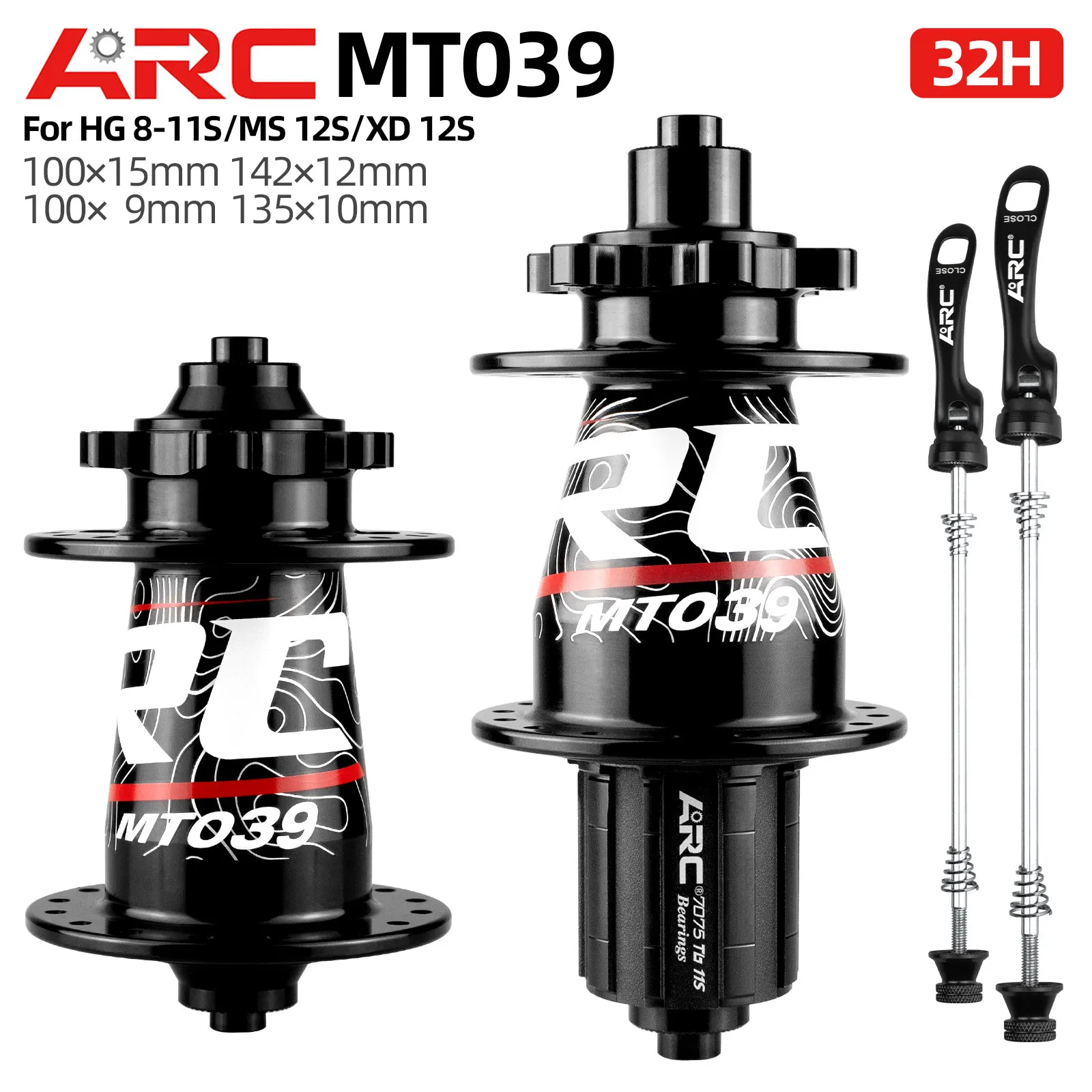 ARC MT039 MTB mountain bike hub 32H 6 bolts disc front rear bicycle hub qr HG XD MS hub-Red Gold Purple Orange Silver Black