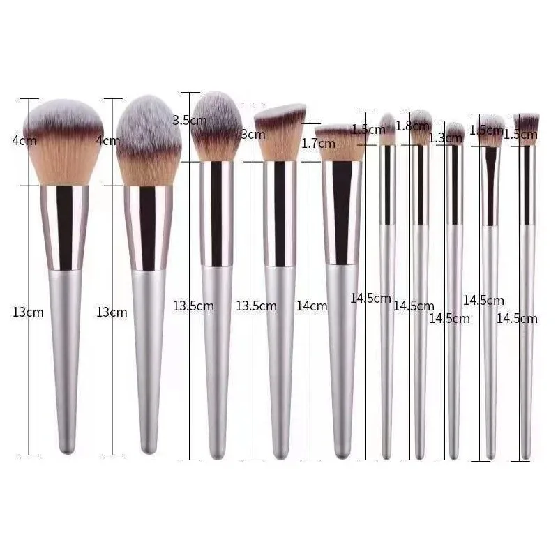 10-Piece Champagne Gold Makeup Brush Set - Professional Vegan Brushes for Foundation, Contour, Eyeshadow, Highlighter, Complete