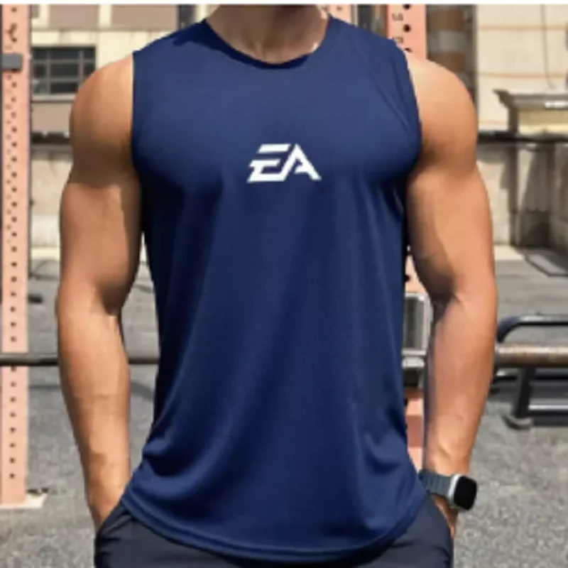 Neuer Trend Sommer Herren Pullover Rundhals Netz-Unterhemd Sport Fitness Schwimmen Laufshirt Ärmelloses Unterhemd Schnelltrocknend