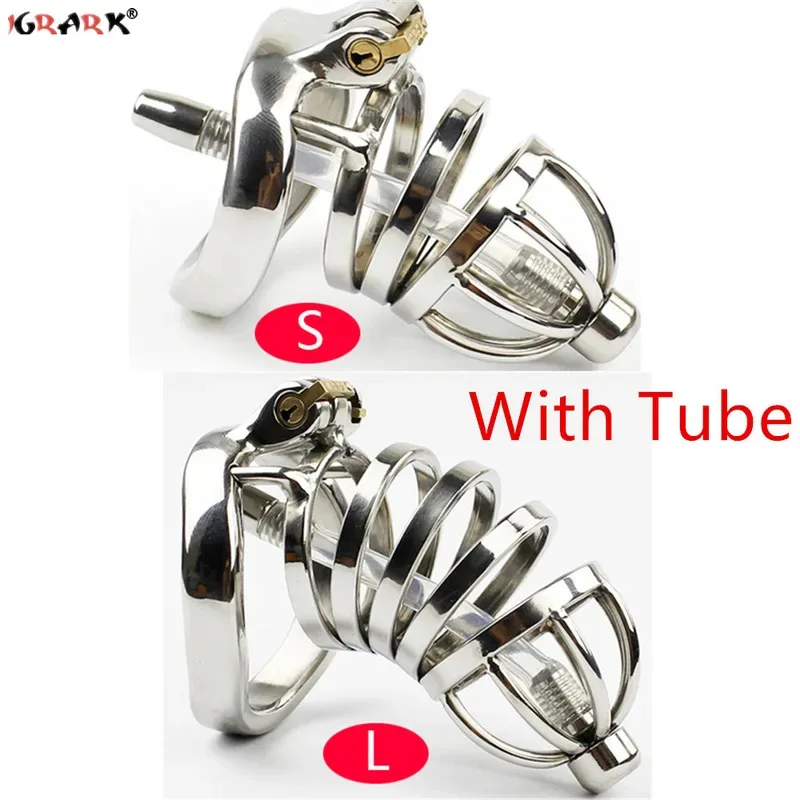 Dispositivo di castità maschile Gabbia per cazzi in acciaio inossidabile Giocattoli sessuali con serratura per uomini Manicotto per pene Anello per pene Giochi per adulti gay Prodotti erotici