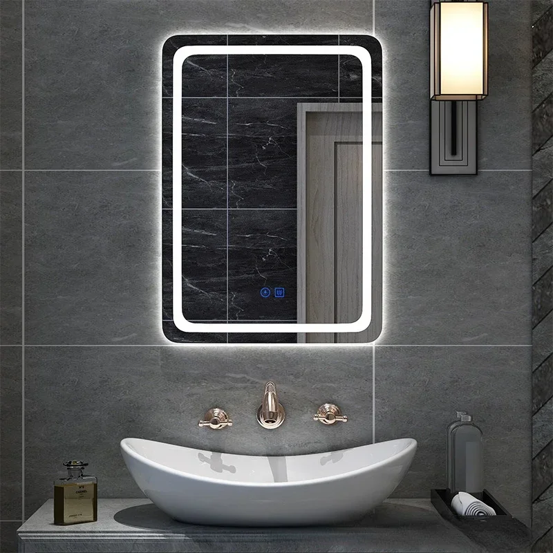 Rectangular Bathroom Mirror Smart 3 Colors Adjustable LED Multifunction Light with Bluetooth Speaker for Hotel Cloakroom