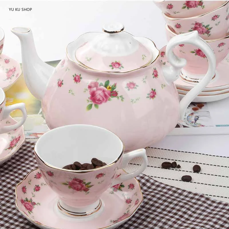 Bone China European Tea Pot Set Ceramics English Afternoon Tea Set Cup Saucer Sugar Bowl Milk Jar Teaware 15 Pieces Gift Box