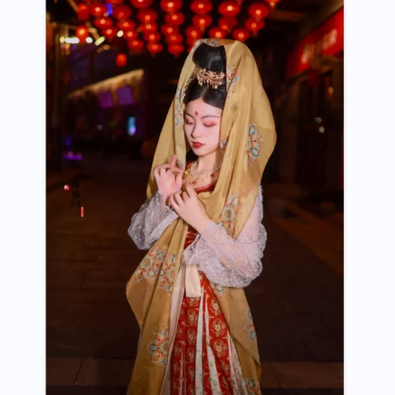 Ropa tradicional china de 6 colores, accesorios Hanfu, Pibo, falda con estampado de la dinastía Tang, cinta de seda, accesorios para disfraces de baile