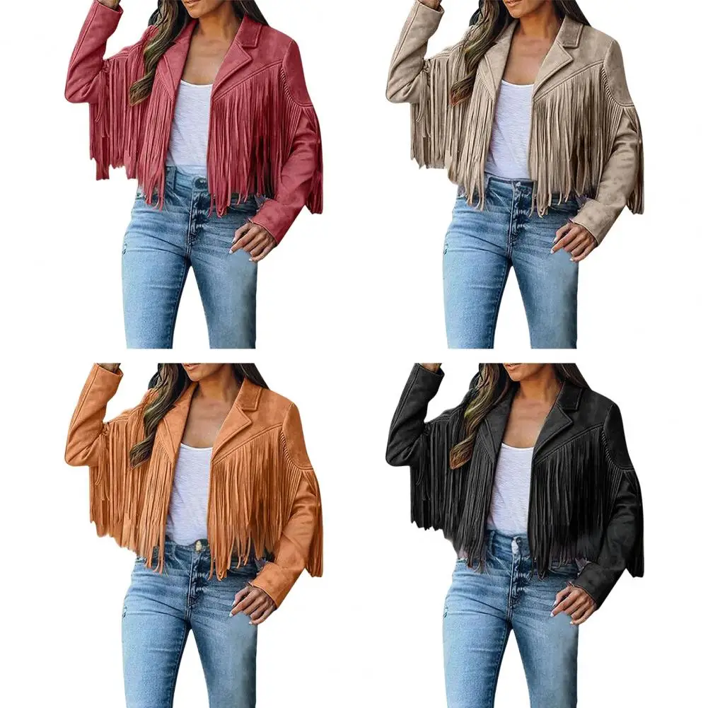 

Women Vintage long Sleeve Faux Suede Fringe Vest Leather Western Boho Tassel Jacket Open Front Cardigan 2025 Club Jacket