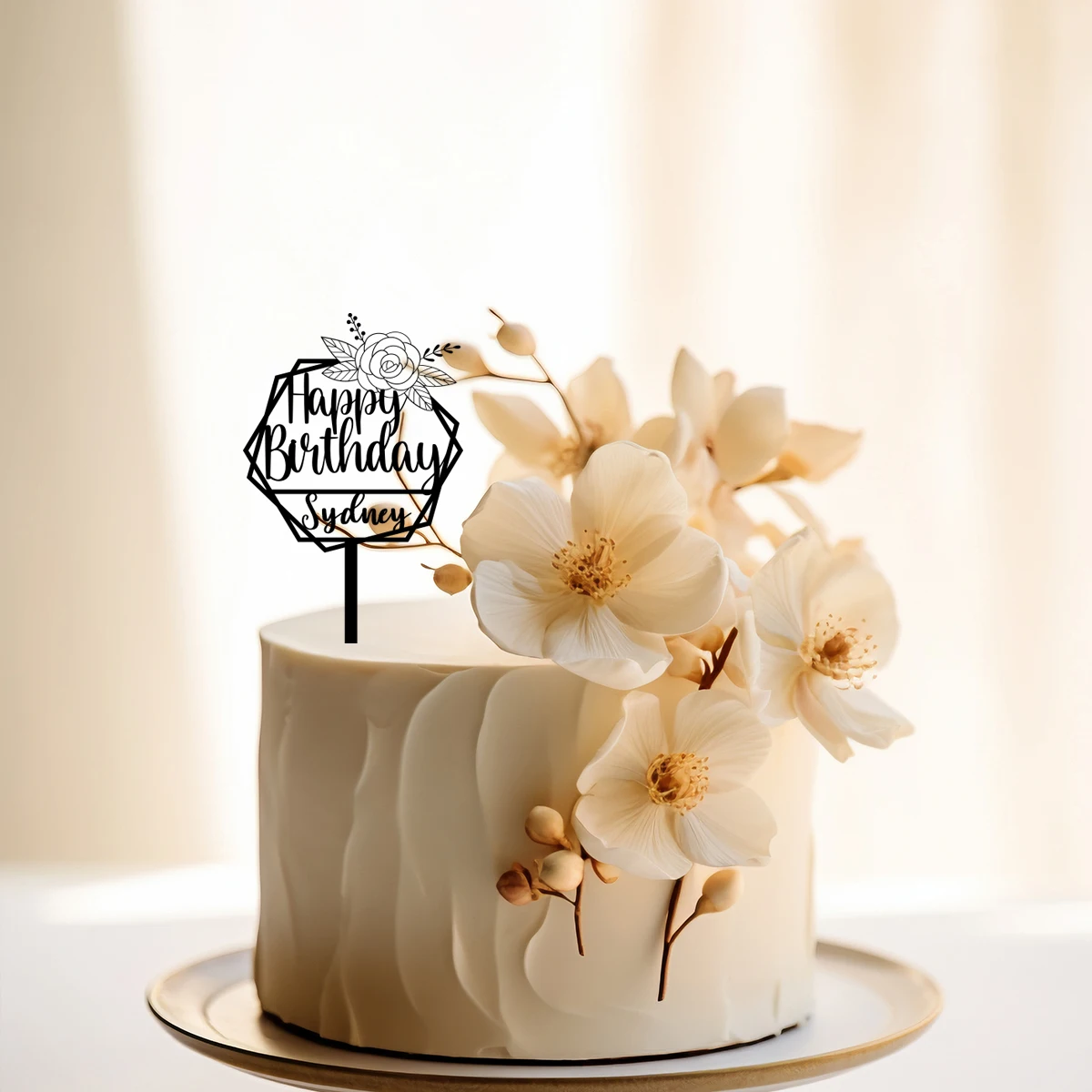 1PC Cartoon Happy birthday wishes with a beautiful flower theme Customized Name Cake Stand Bar Topper Supplies Graduations view 3