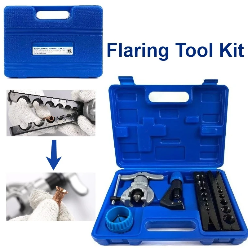 

Flaring Tool Kit 45 Degree Eccentric Cone Type 2 Flaring Splints A Pipe Cutter and Deburring Reamer for Copper Aluminum Pipes