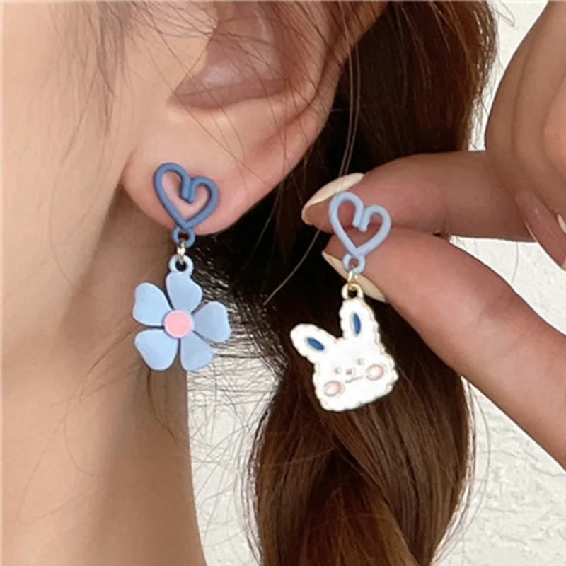 New Trend Cute Animal Dangle Earrings For Women Bowknot Flowers Cat Bear Asymmetrical Earring Girls Party Jewelry Gifts