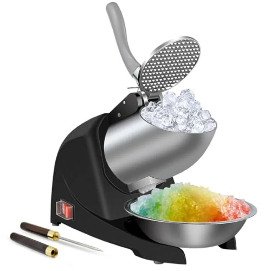

Аппарат для приготовления снежных конусов 380 Вт, электрическая льдокрошилка с 3 лезвиями, производительность 280 фунтов/час, серебристый, защита от брызг, для дома и коммерческого использования