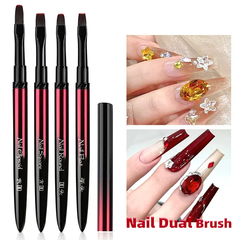 4Style Black Red Gradient Handle Nail Drawing Brushes Manicure Lines Painting UV Gel Extension Builder Drawing Pen