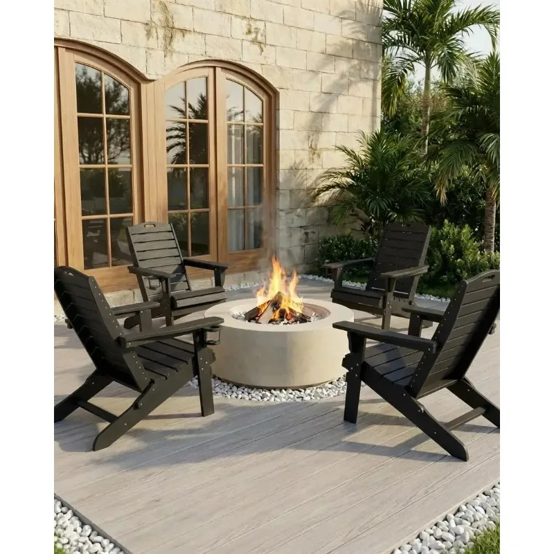 Folding Adirondack Chairs Set of 2,HDPE Adirondack Chair with Retractable Ottoman,Weather Resistant Patio
