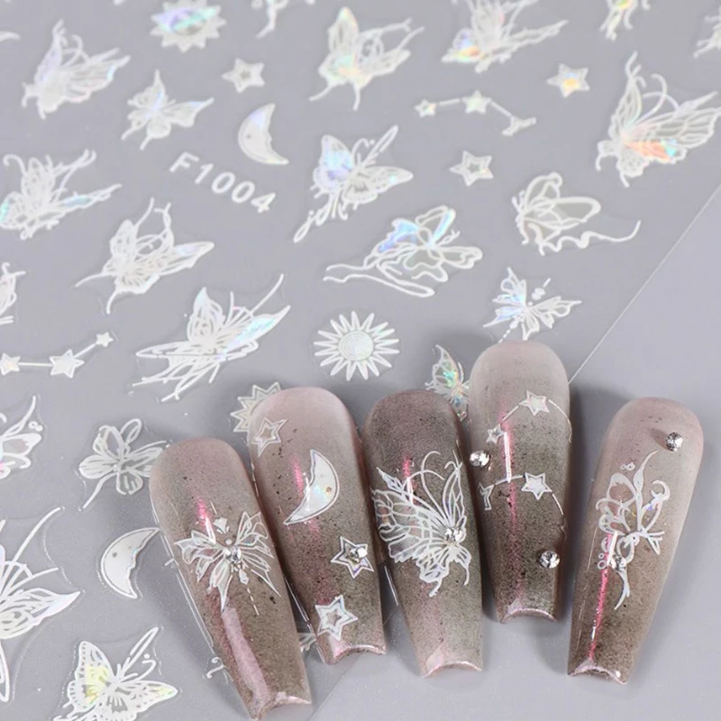 Różowy fiolet Aurora Shell 3D motyl naklejki na paznokcie błyszczące laserowe samoprzylepne naklejki na paznokcie dla majsterkowiczów Nail Art