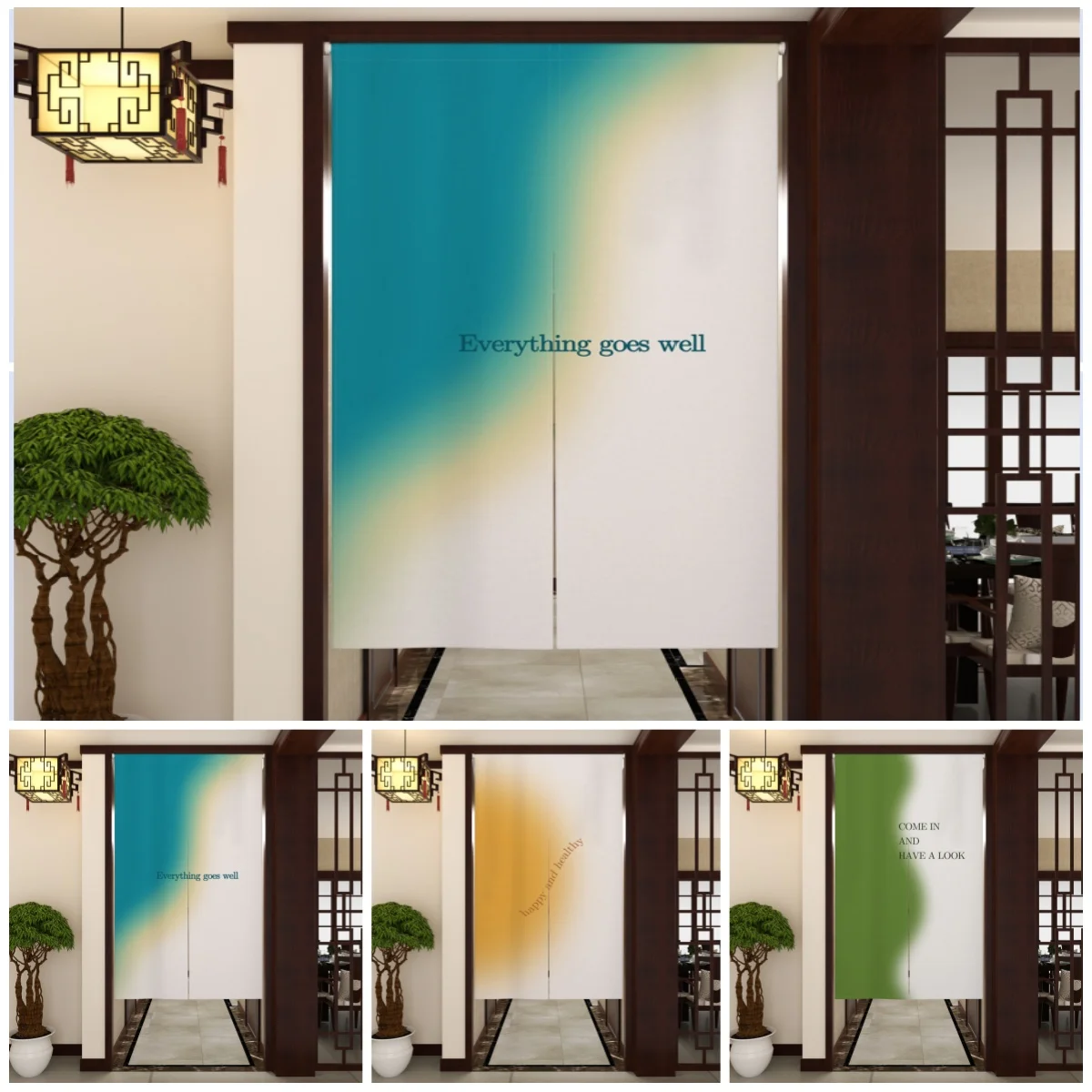 Modern Gradient Door Curtain English Minimalist  Kitchen Partition Split Doorway Curtains Bedroom Entrance Hanging Half Curtains