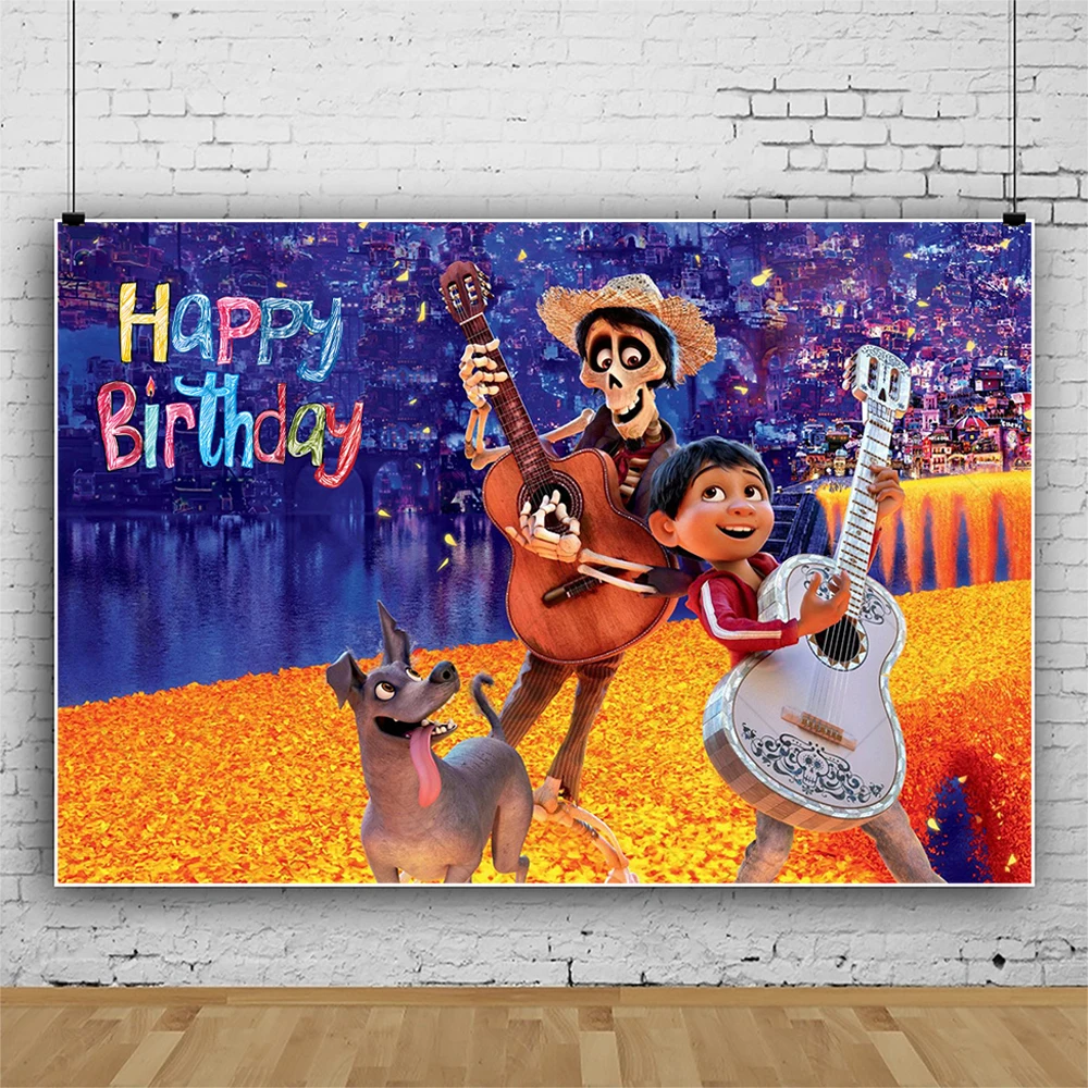 Disney Coco Backdrop Custom Skeleton Man Theme Kid Birthday Party Photocall Background Mexico Day Of The Dead Banner Decor Props