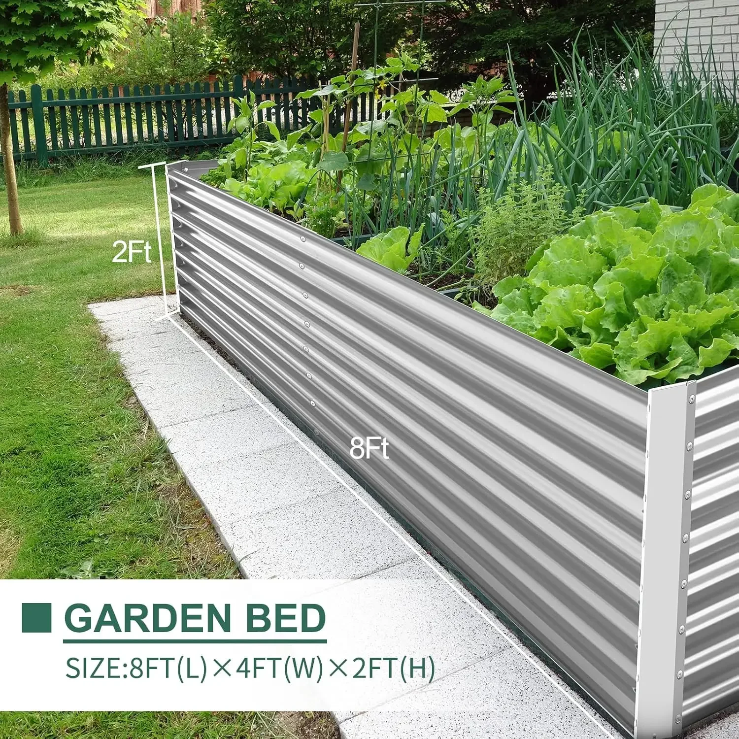 8 × 4 × 2 Ft Gegalvaniseerde Verhoogde Tuinbedset, Gegalvaniseerde Plantenbak Verhoogde Tuinboxen Buiten, Tuinbedden Voor Groenten.