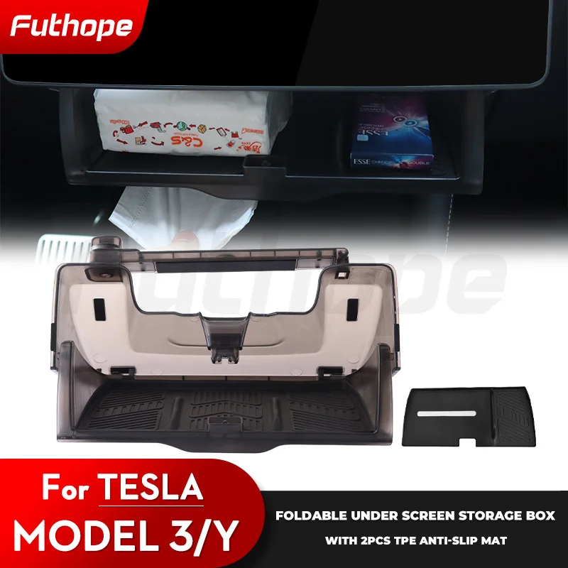 

Futhope Hidden Screen Storage Box For 2018-2024 Tesla Model 3 Y Highland Magsafe Large Space Damping Decrease Tissue Box