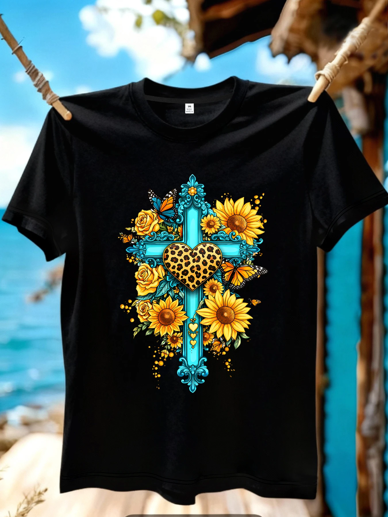 

【JYDX11】Cross printing plus size women's round neck T-shirt summer casual street fashion women's Joker short sleeve T-shirt