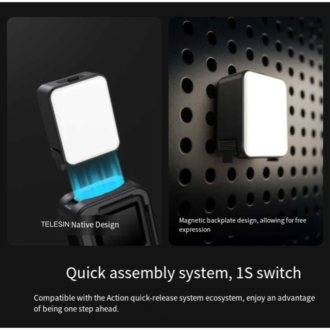 Telesin luz de preenchimento magnética para dji ação 5pro/4/3 liberação rápida portátil bolso luz fotografia iluminação ação câmera luz
