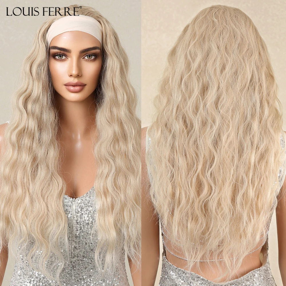 LOUIS FERRE blond peruki dla kobiet długie kręcone peruki z pałąkiem na głowę żaroodporne peruka z włókien syntetycznych codzienna impreza Cosplay